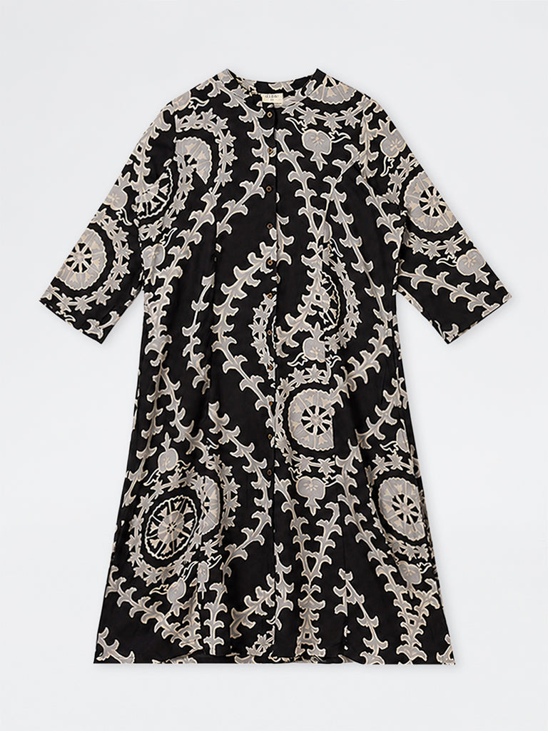 Diza Black Printed A-Line Kurta