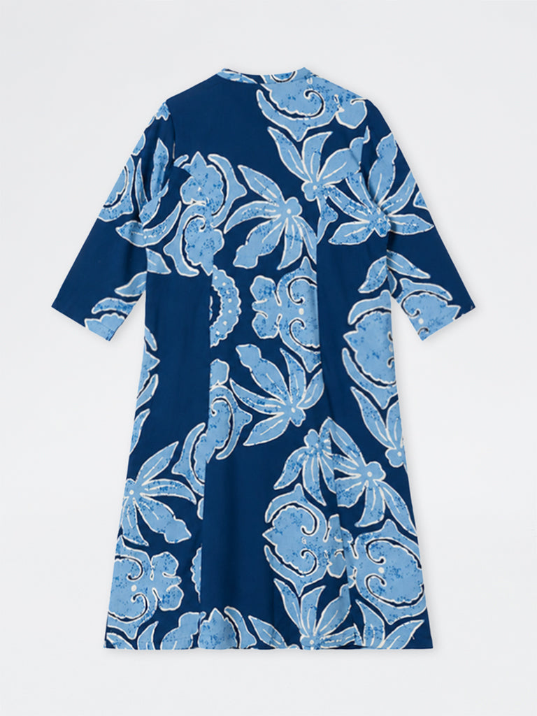 Diza Indigo Floral Printed Straight Kurta