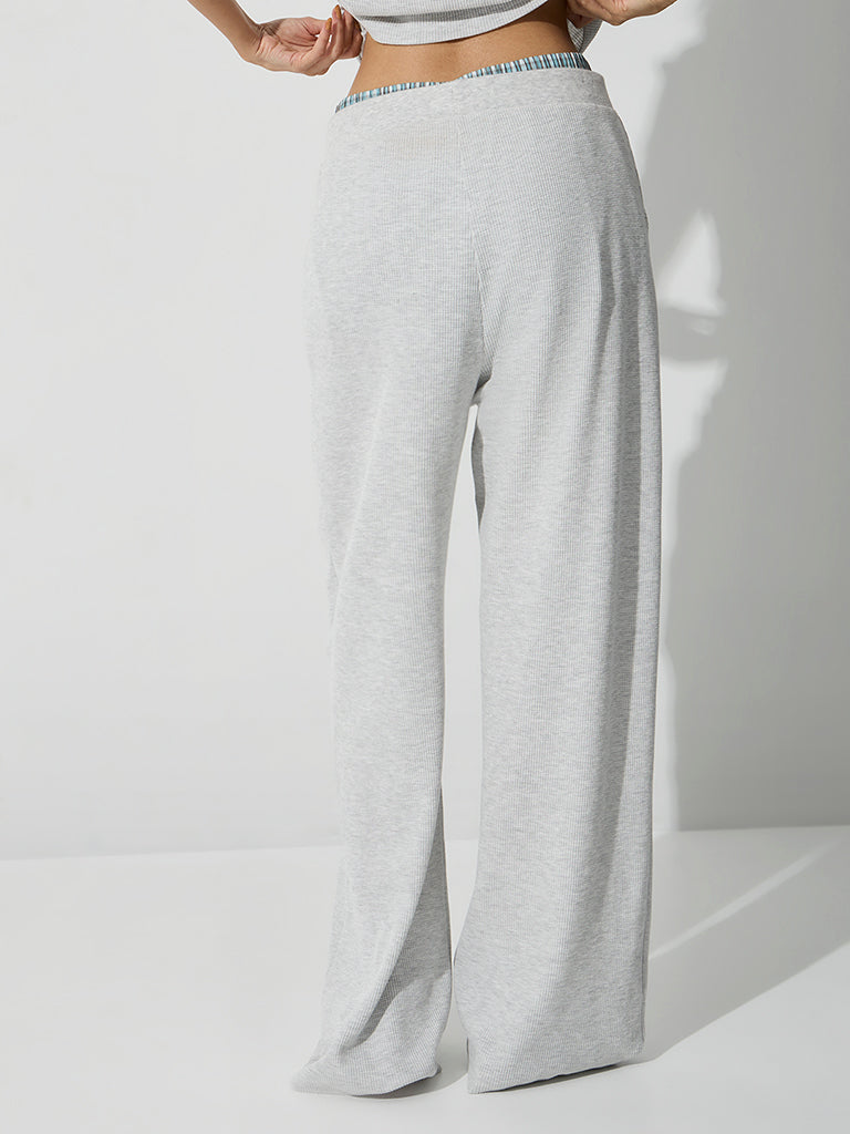 Superstar Grey Waffle-Textured High-Rise Pants