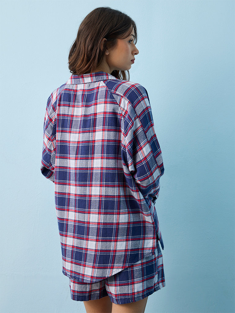 Superstar Blue Checkered Oversized Cotton Shirt