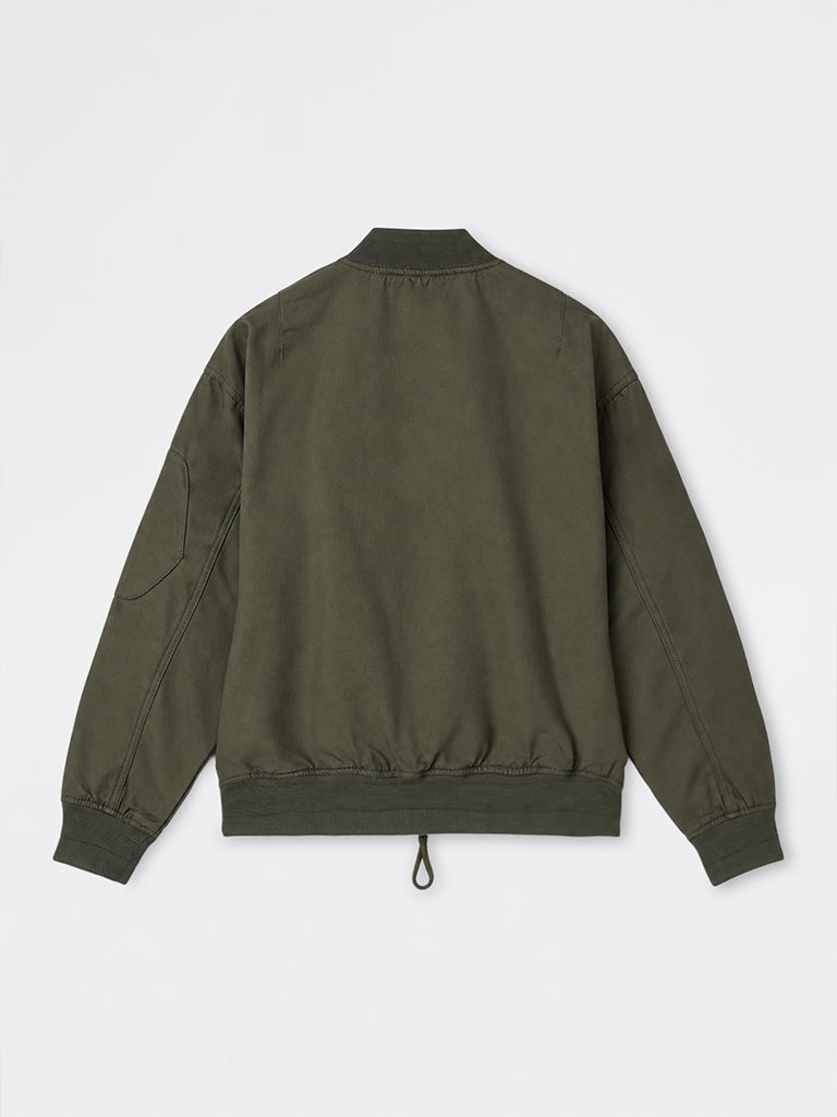 WES Casuals Dark Olive Solid Relaxed-Fit Cotton Bomber Jacket