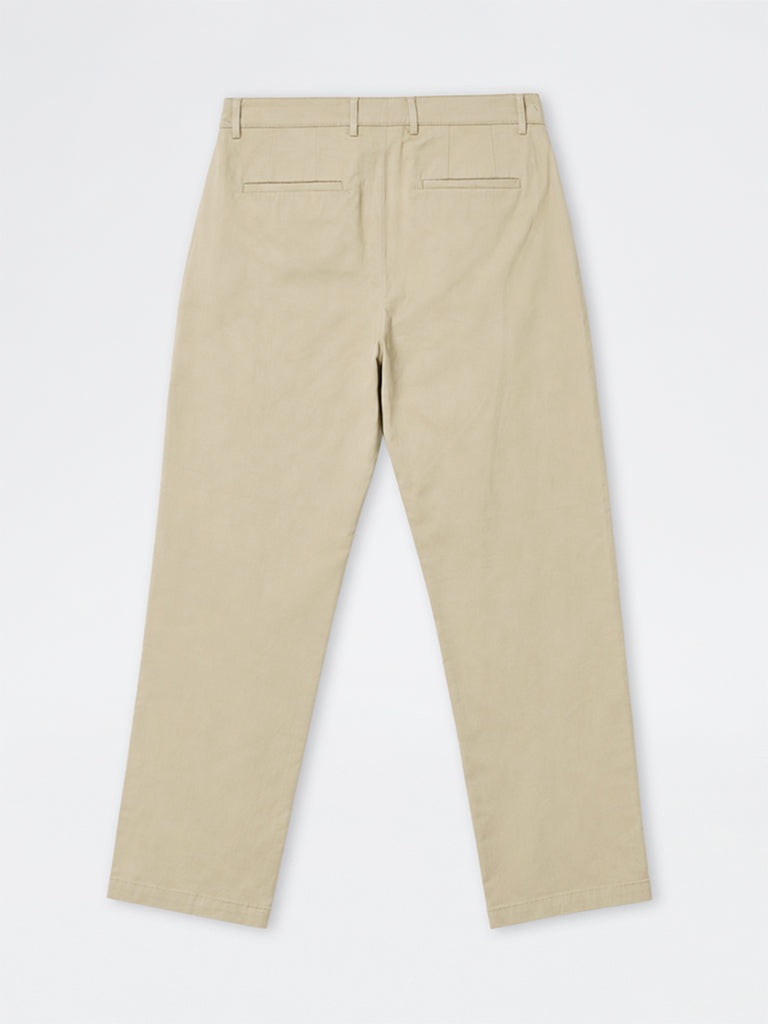 WES Casuals Beige Relaxed-Fit Mid-Rise Cotton-Blend Trousers