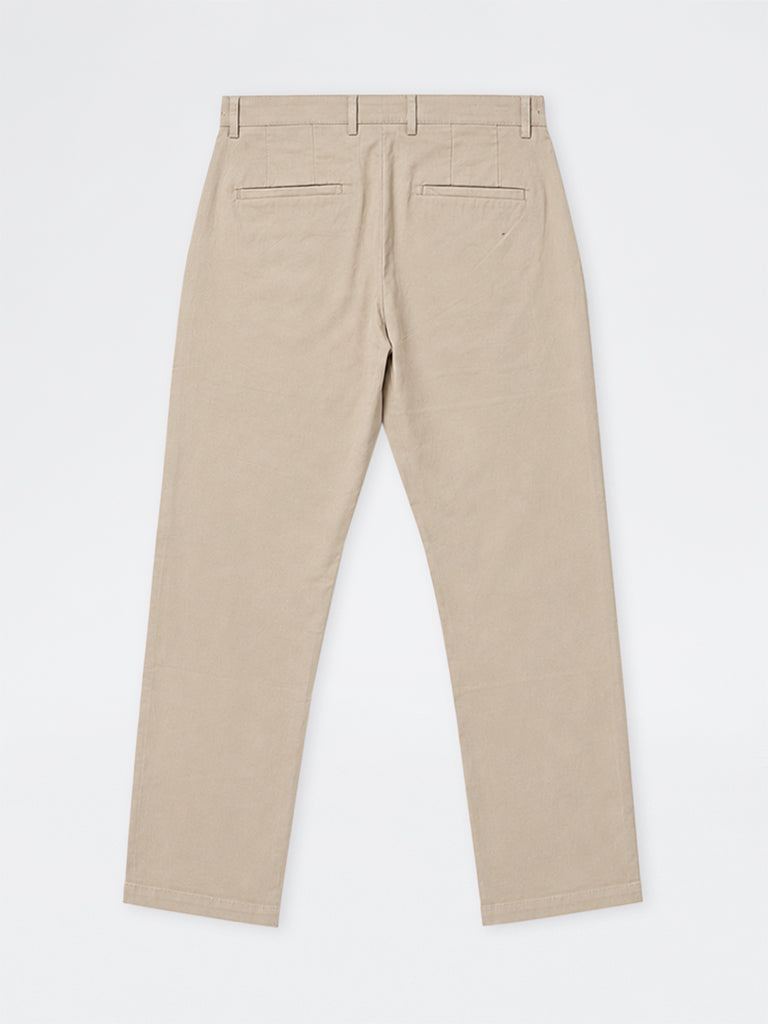 WES Casuals Taupe Slim-Fit Mid-Rise Cotton-Blend Trousers