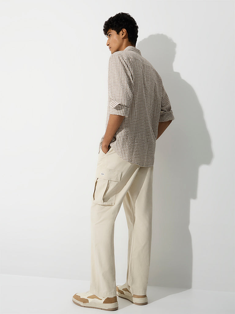 WES Casuals Ivory Relaxed-Fit Mid-Rise Cotton Cargo Pants