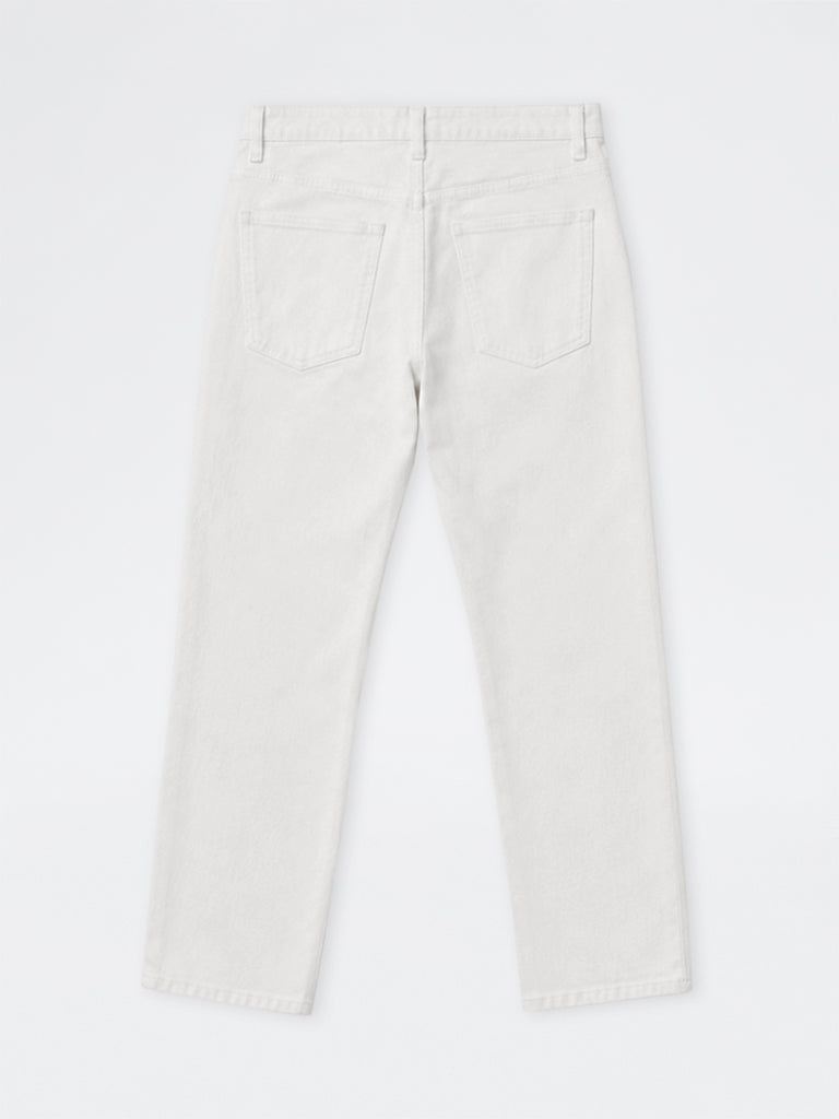 WES Casuals White Relaxed-Fit Mid-Rise Jeans