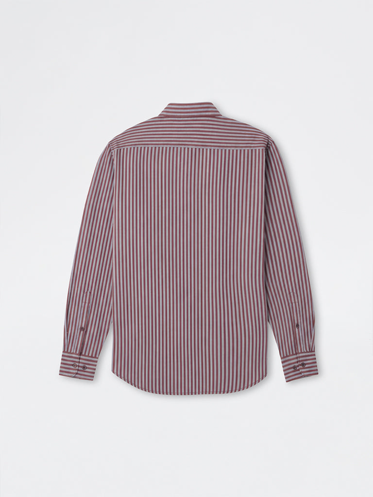 WES Casuals Brown Striped Relaxed-Fit Cotton Shirt