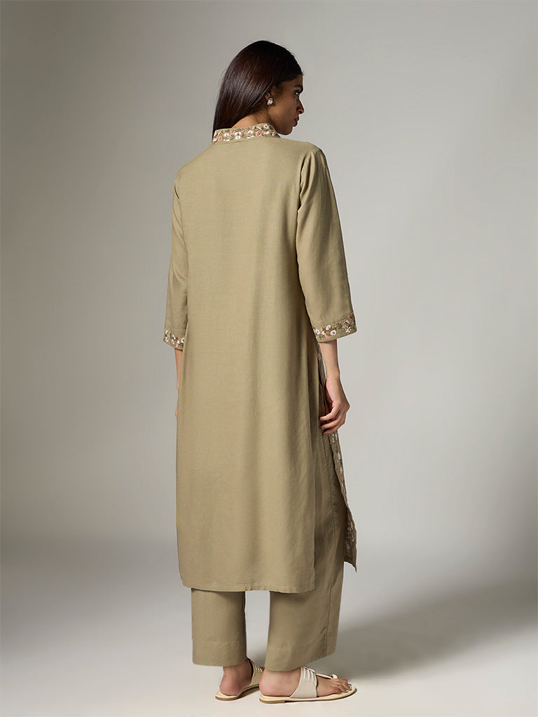 Zuba Sage Floral Embroidered A-Line Kurta