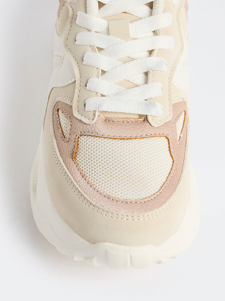 LUNA BLU Beige Colour-Blocked Chunky Sneakers