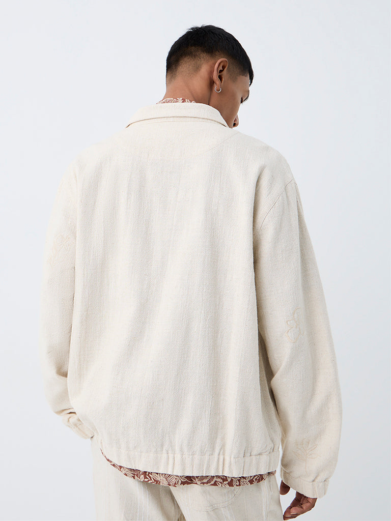 ETA Off-White Floral Embroidered Relaxed-Fit Cotton-Blend Jacket