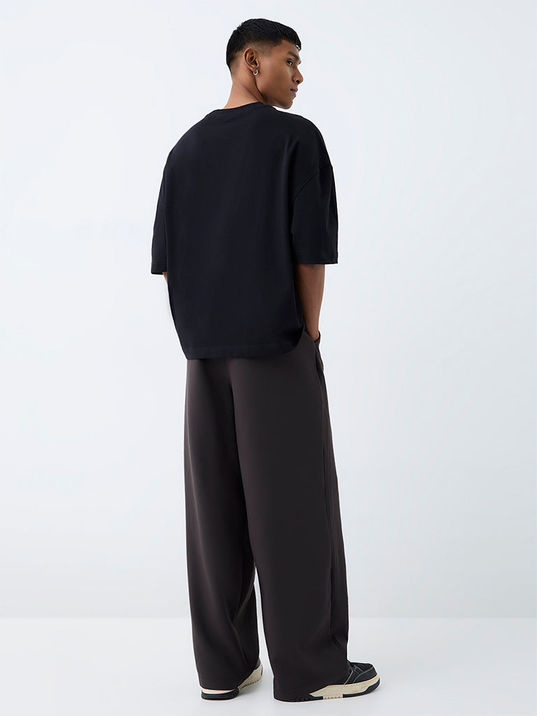 Nuon Grey Pleated Loose-Fit Mid-Rise Cotton Trousers