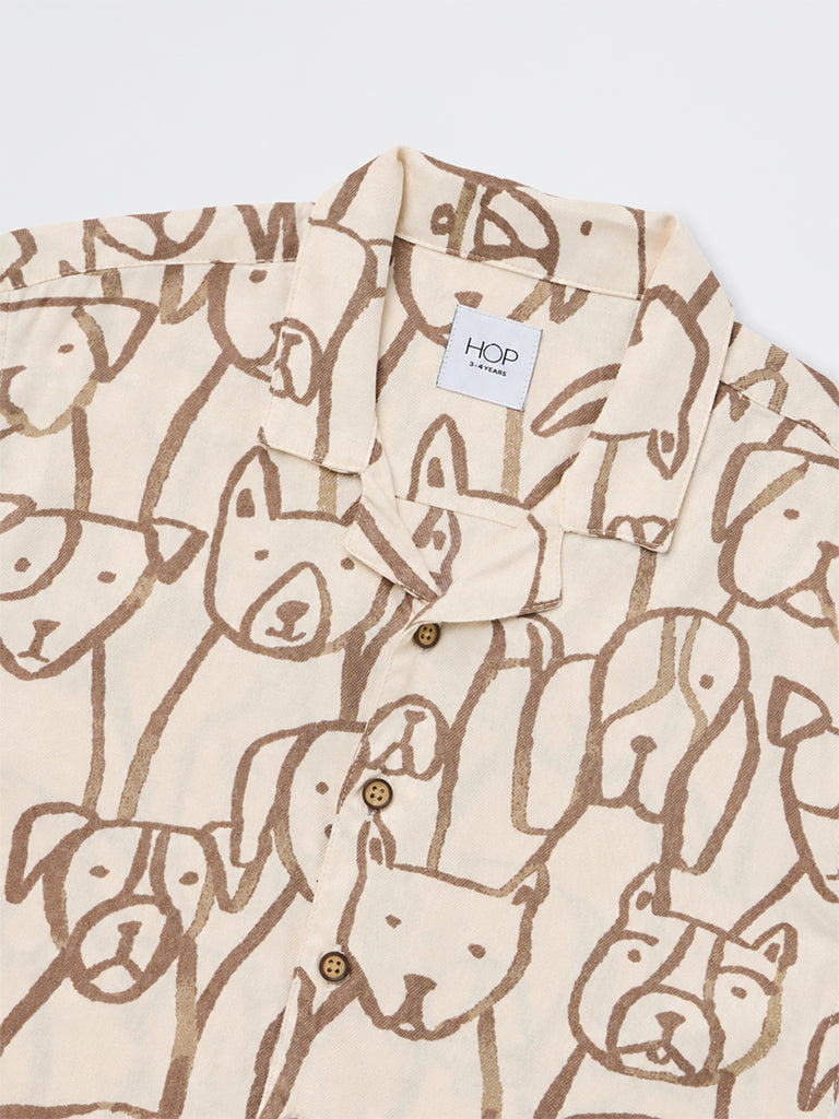 HOP Kids Boys Light Beige Dog Pattern Shirt