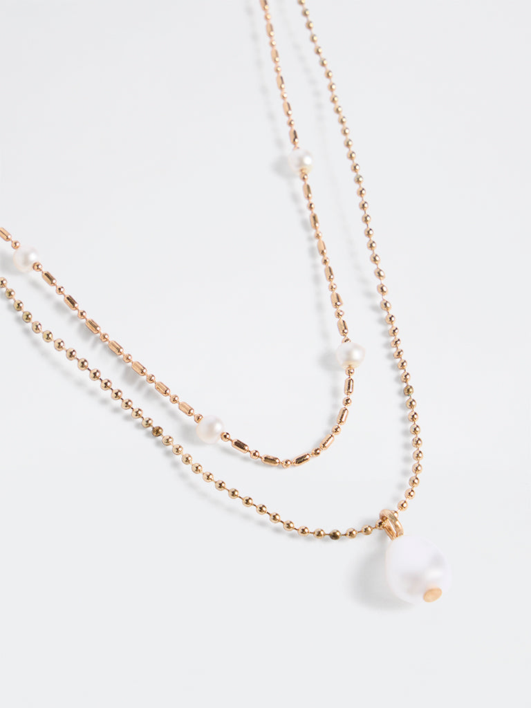 Westside Accessories Gold Pearl Detailed Layered Necklace - Pack of 2