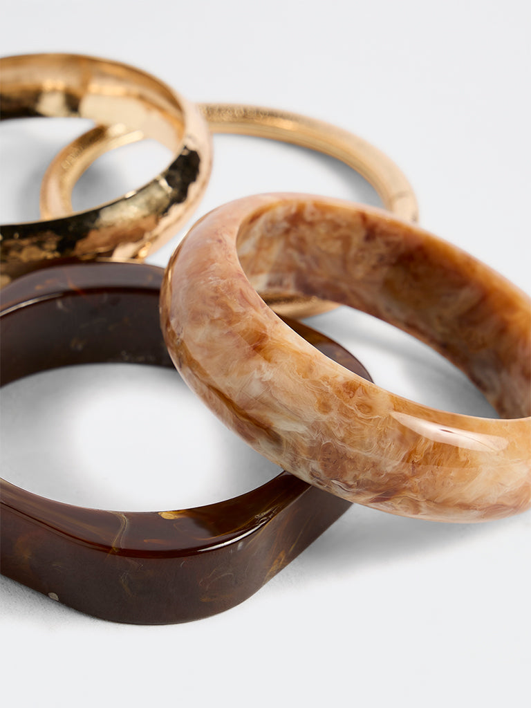 Westside Accessories Gold and Brown Resin and Metal Bangles - Pack of 4