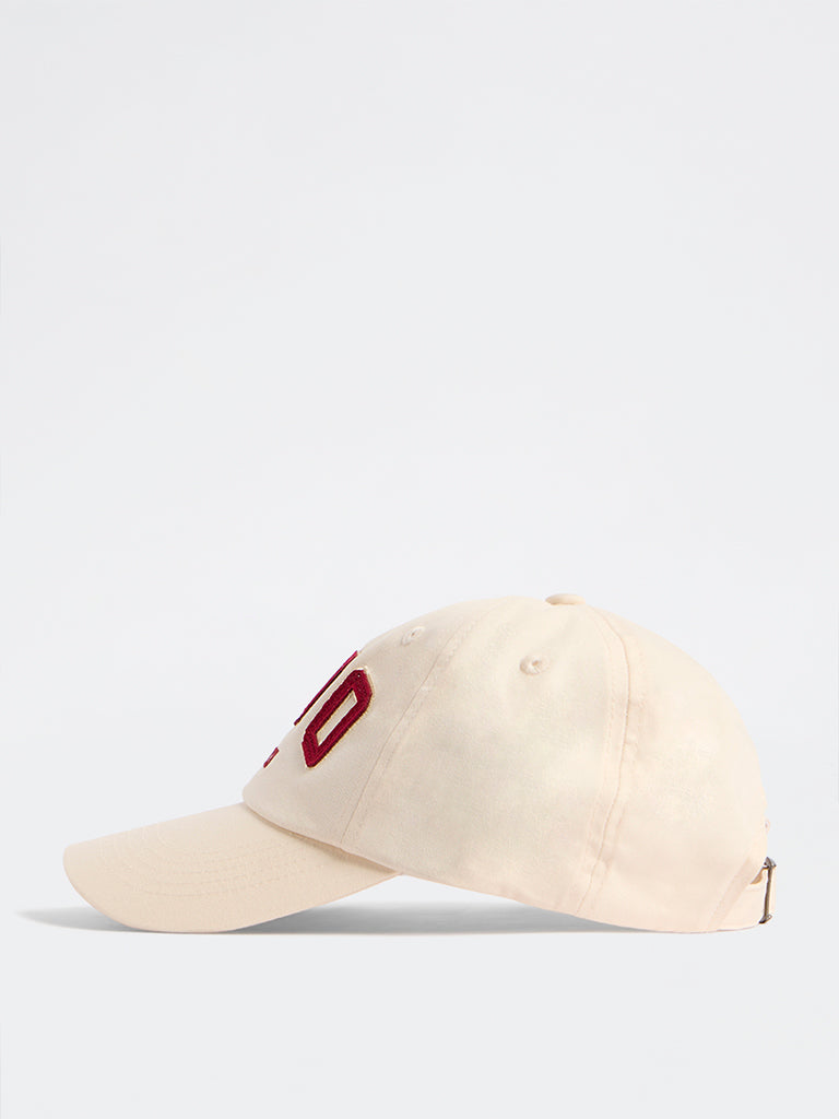 Westside Accessories Cream Text Embroidered Cap