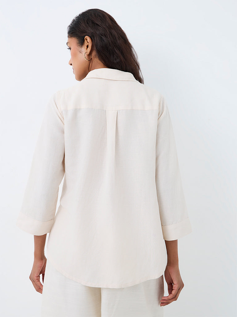 Zuba Off-White Floral Embroidered Linen-Blend Tunic