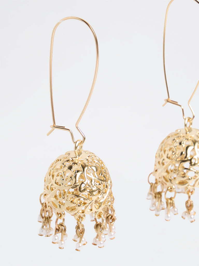 Westside Accessories Gold Fish Hook Jhumki Earrings