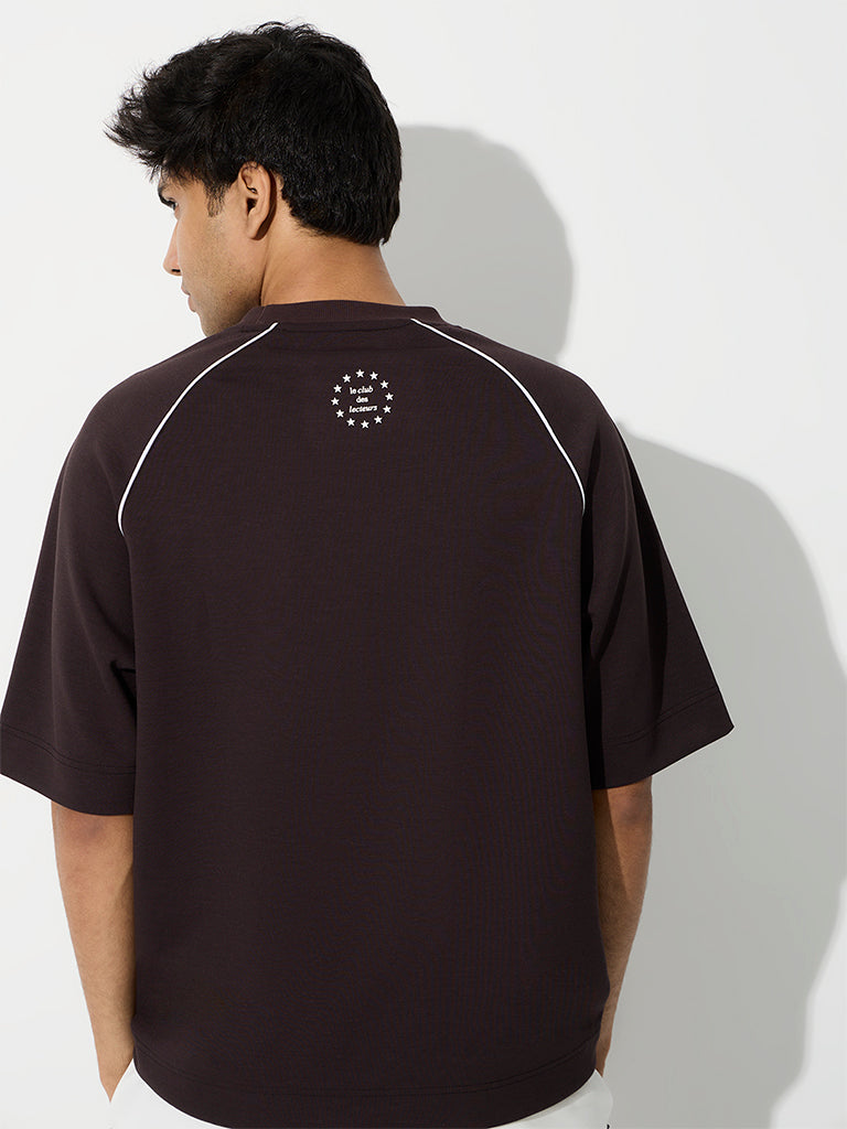 Nuoflexx Dark Brown Piping-Detail Relaxed-Fit T-Shirt