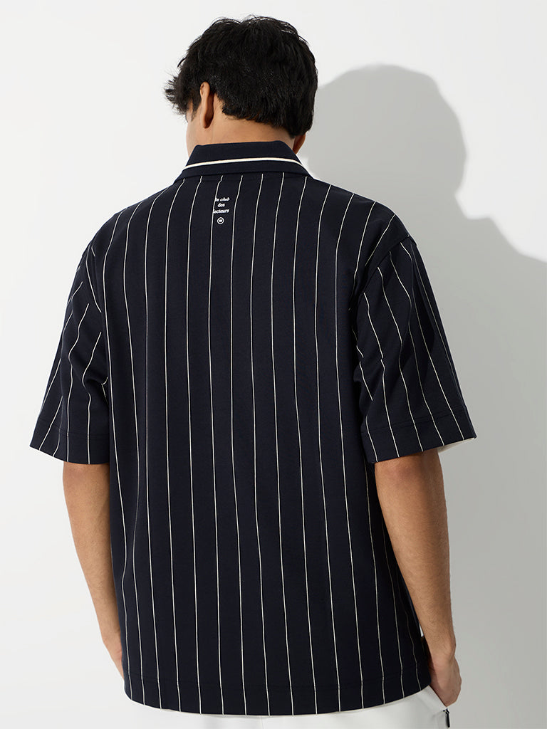 Nuoflexx Navy Striped Relaxed-Fit Polo T-Shirt