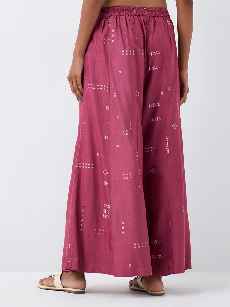 Zuba Pink Bandhani Printed Cotton-Blend Pants