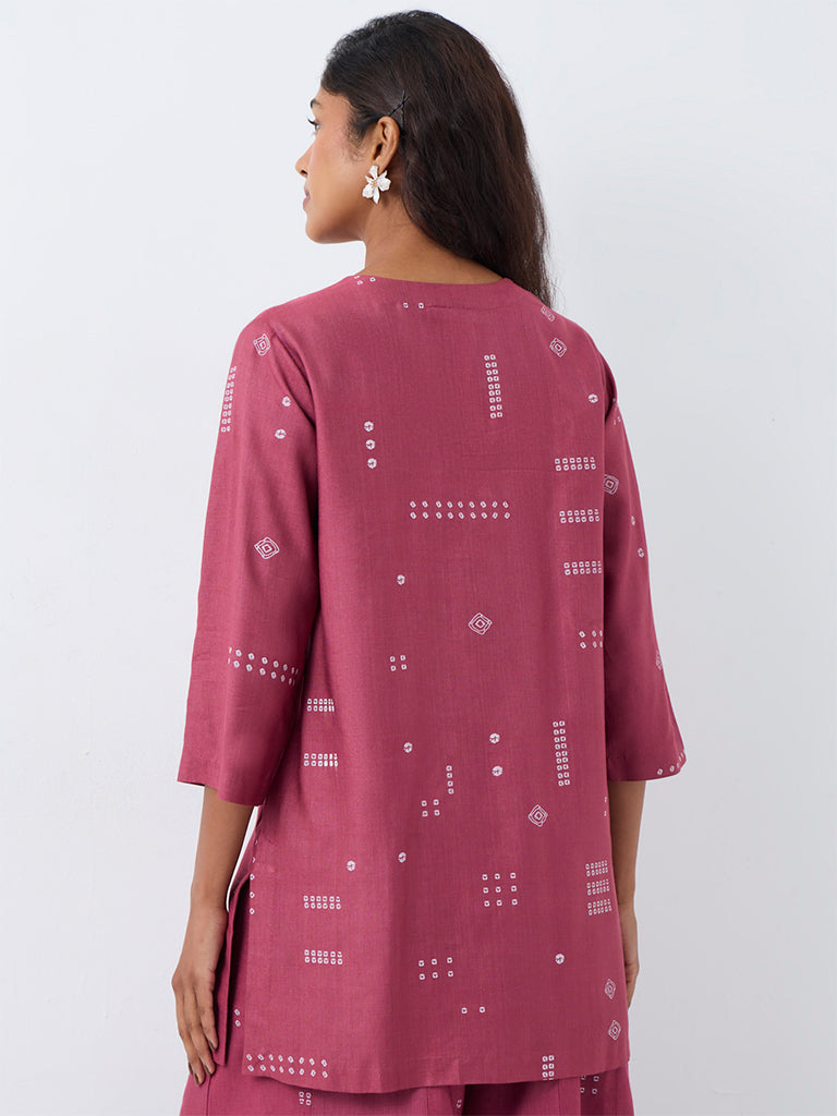 Zuba Pink Bandhani Printed Cotton-Blend Tunic