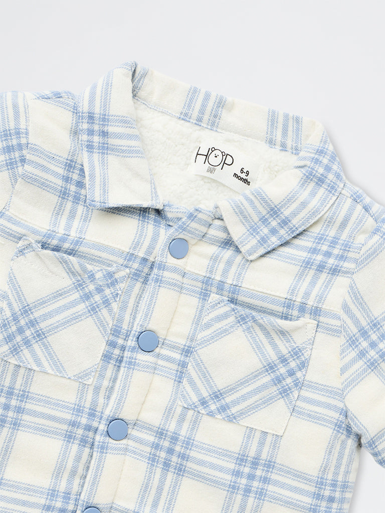 HOP Baby Boys Blue Checkered Cotton Jacket