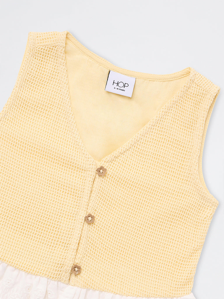 HOP Kids Girls Yellow Waffle Textured Cotton Peplum Top