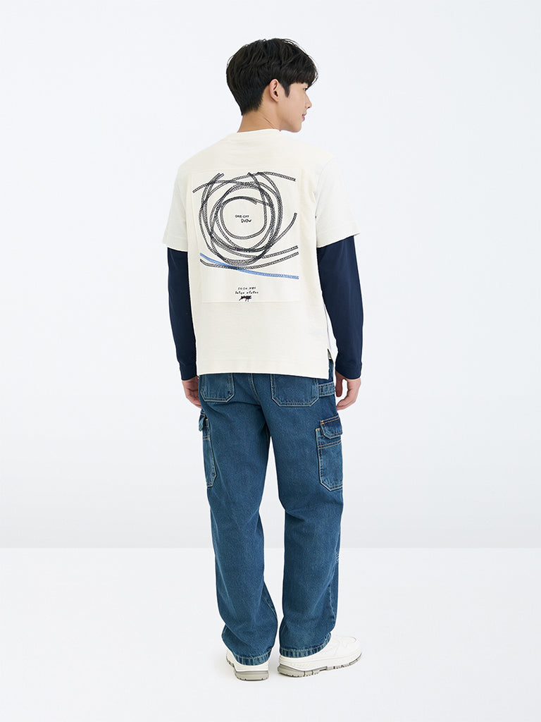 Boys Blue Washed Cargo-Style Mid-Rise Relaxed Fit Jeans