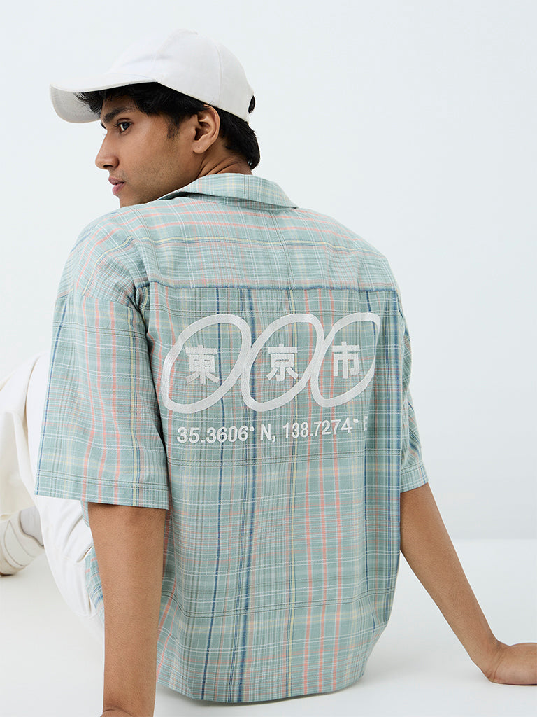 Nuon Mint Checkered Relaxed-Fit Cotton Shirt