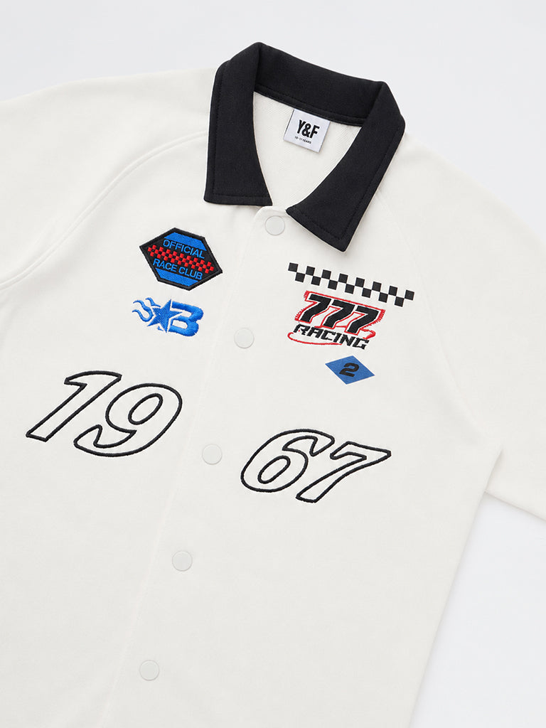 Boys White Racer-Theme Cotton-Blend Polo Shirt