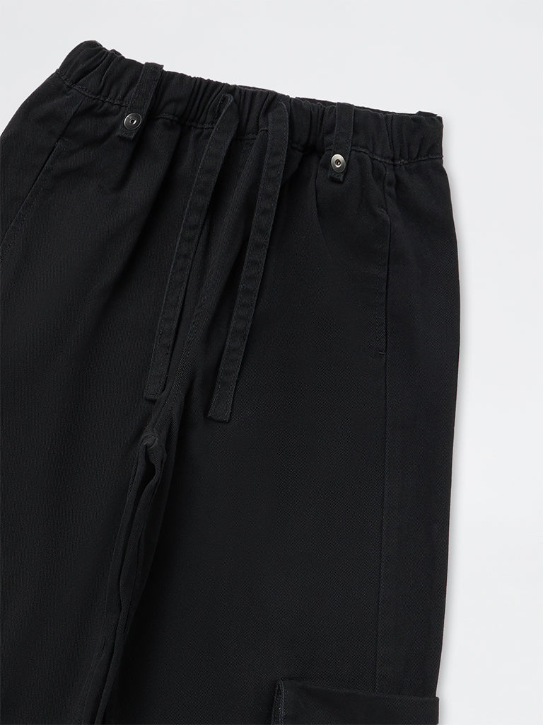 Y&F Kids Girls Black Cargo-Style High-Rise Cotton Pants