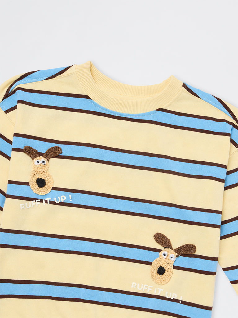 HOP Kids Boys Yellow Striped Cotton T-Shirt