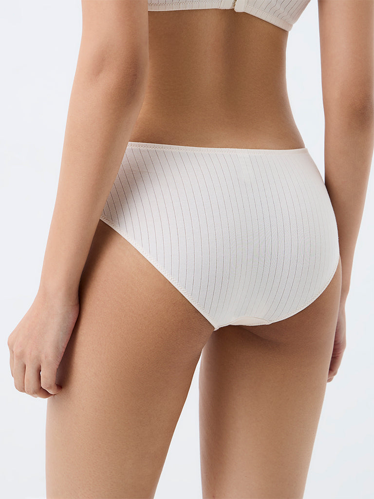 Wunderlove Off-White Self-Striped Cotton-Blend Hipster Briefs