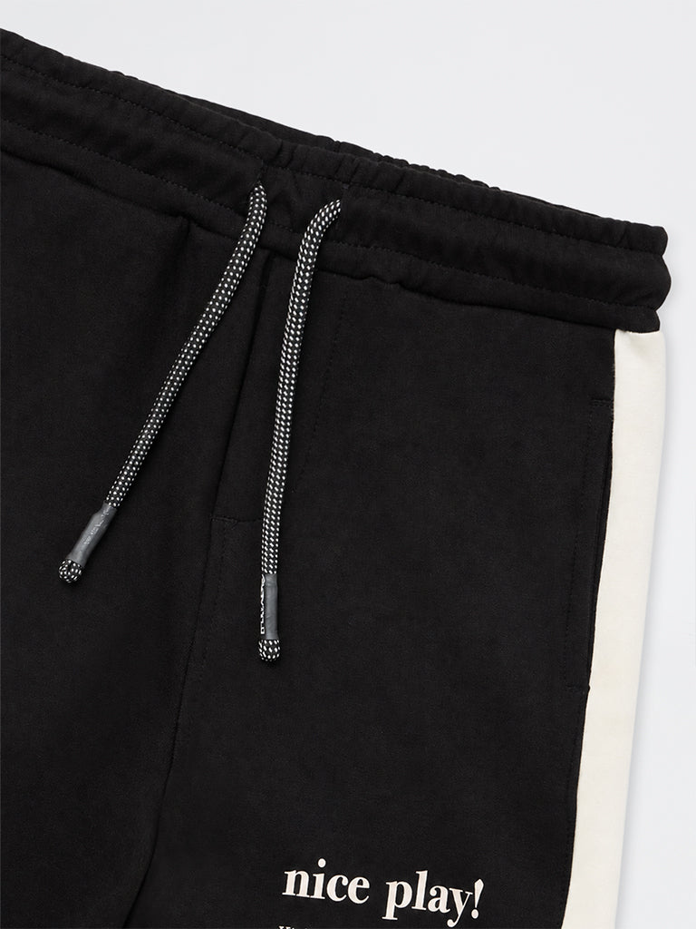 HOP Kids Boys Black Colour-Blocked Mid-Rise Shorts