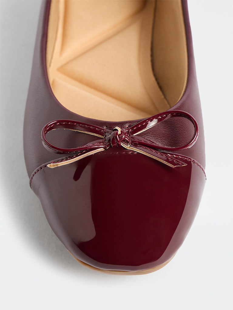 LUNA BLU Burgundy Bow-Detail Ballerinas