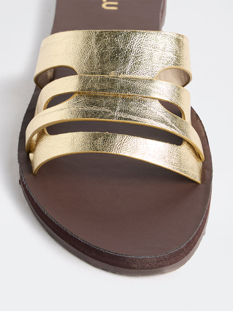 LUNA BLU Gold Multi-Strap Slides