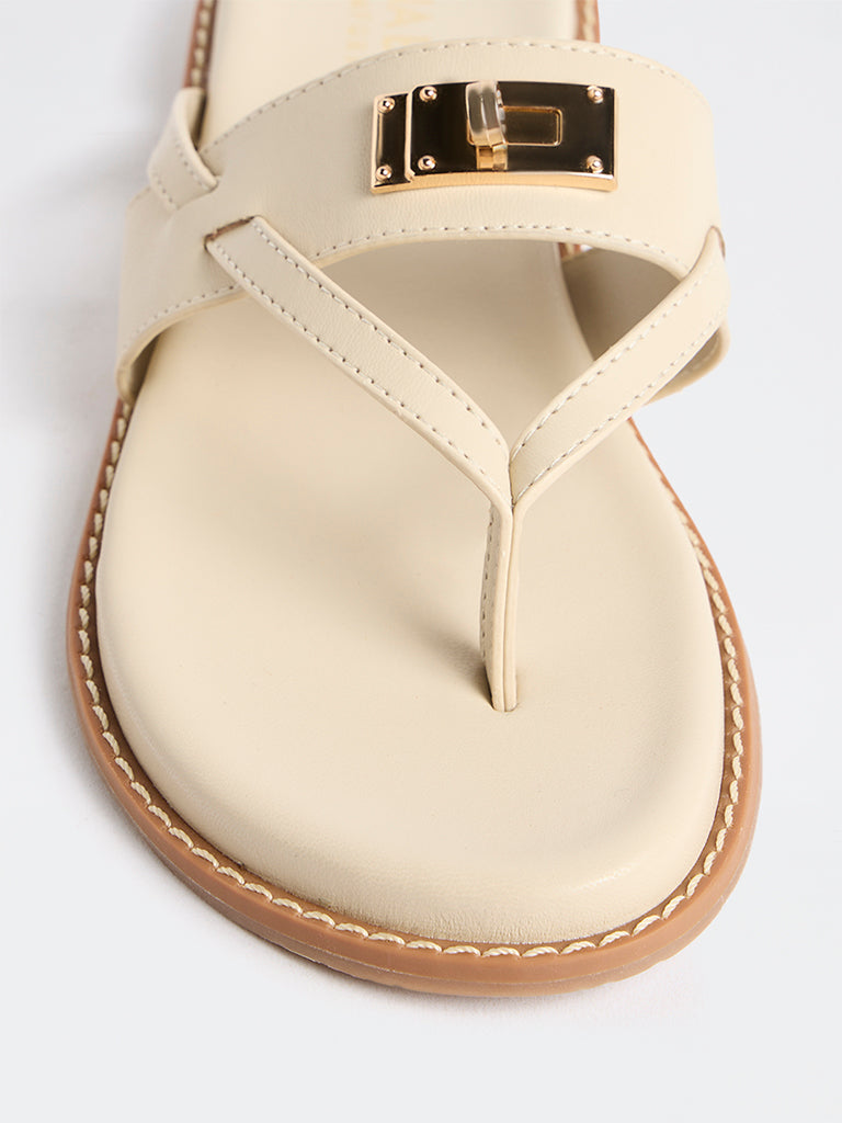 LUNA BLU Ivory Metal Detailed Thong-Strap Slides