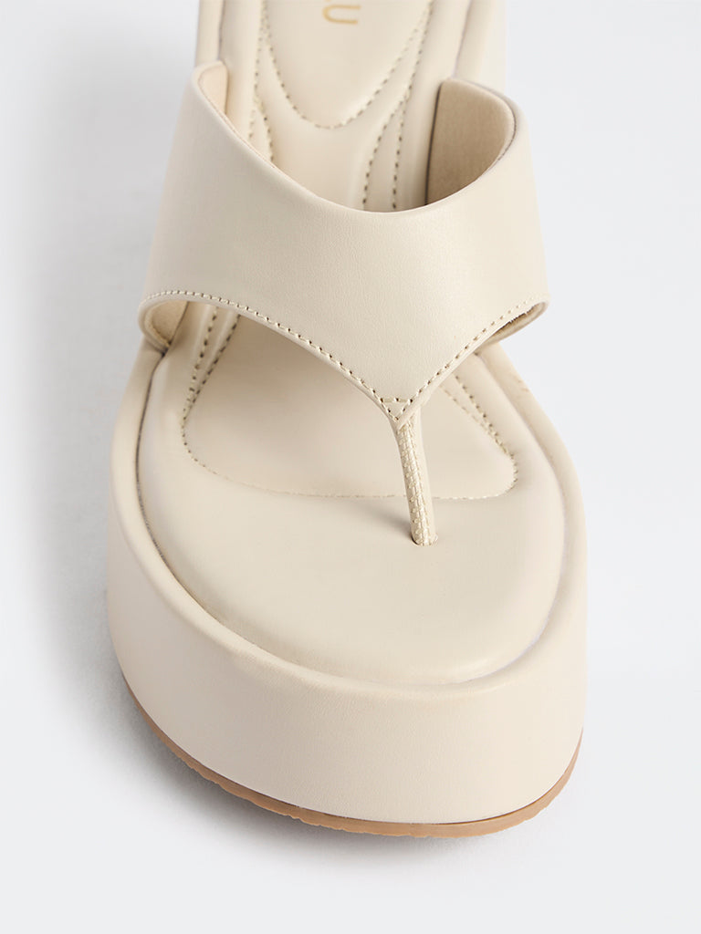 LUNA BLU Ivory Thong-Strap Platform Wedge Heel Sandals
