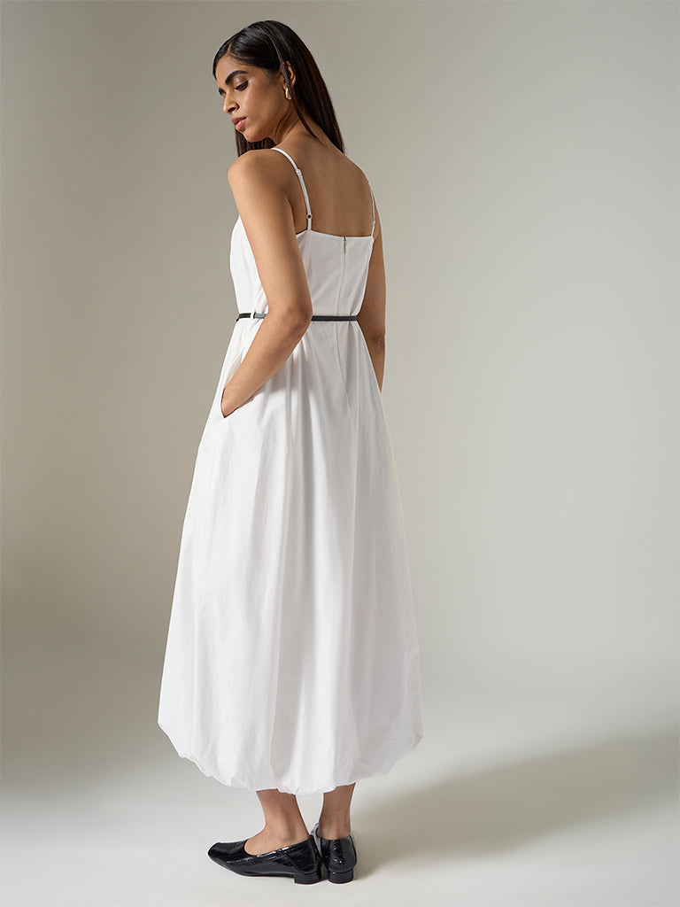Wardrobe Ivory Solid A-Line Dress with Belt