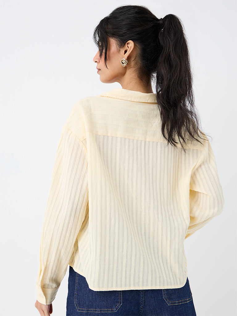 LOV Light Yellow Stripe Embroidered Cotton Shirt