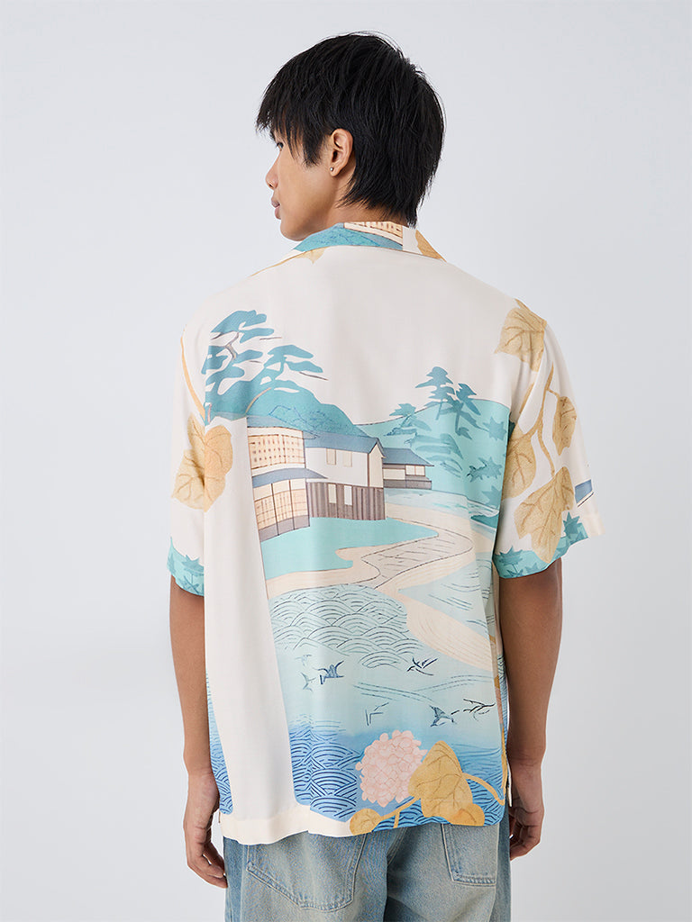 Nuon Cream Scenic Printed Relaxed-Fit Shirt