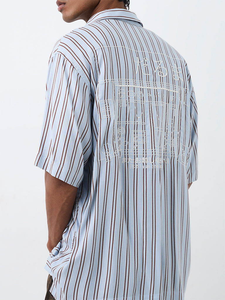 Nuon Blue Striped Relaxed-Fit Shirt