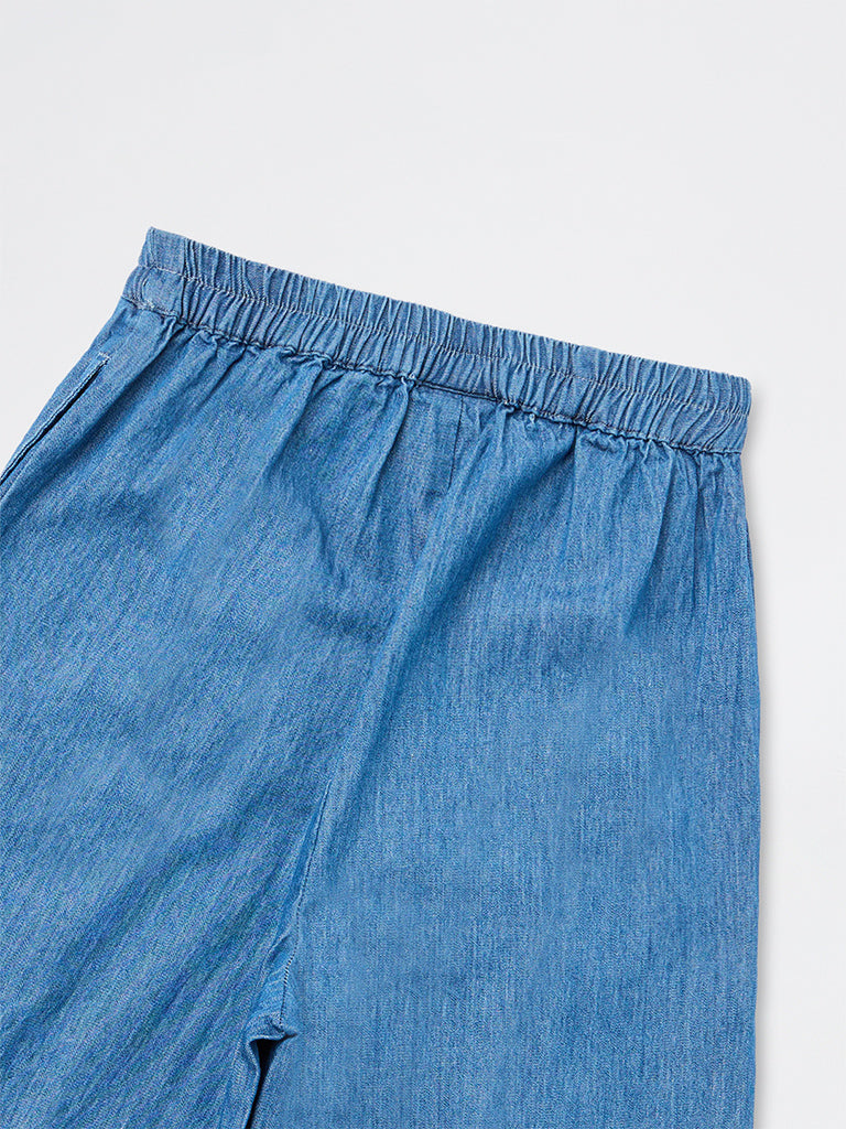 Utsa Kids Girls Blue High-Rise Denim Joggers - (8-14 yrs)