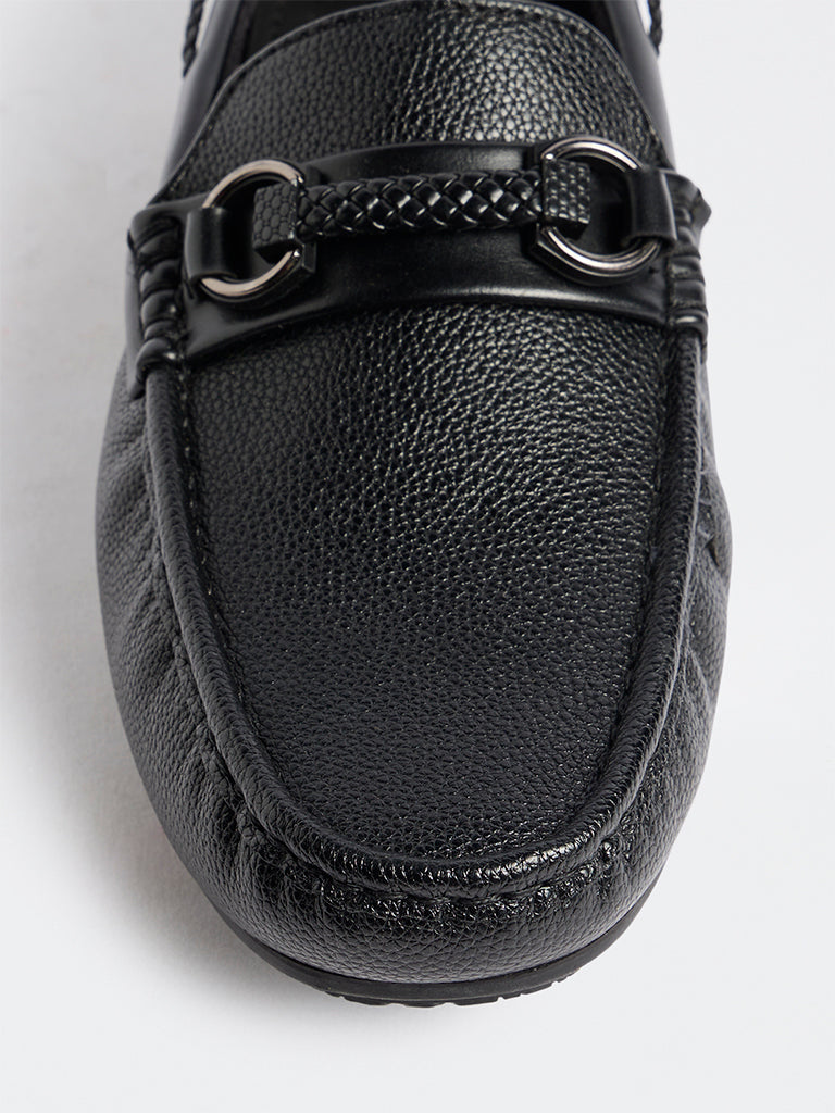 SOLEPLAY Black Textured Braided Strap Loafers