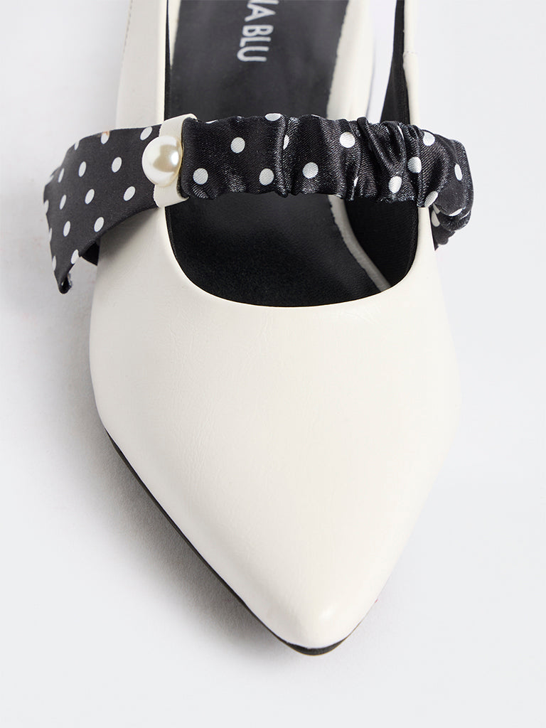 LUNA BLU White Polka-Dot Printed Pearl Strap Shoes