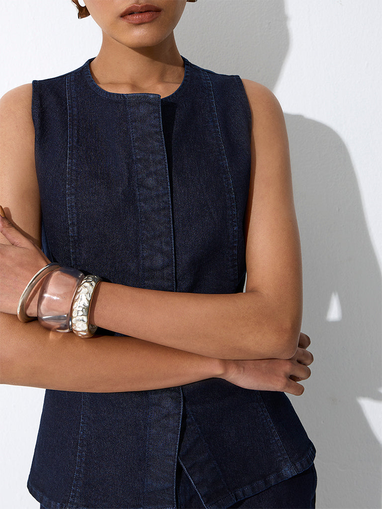 Wardrobe Navy Solid Denim Top