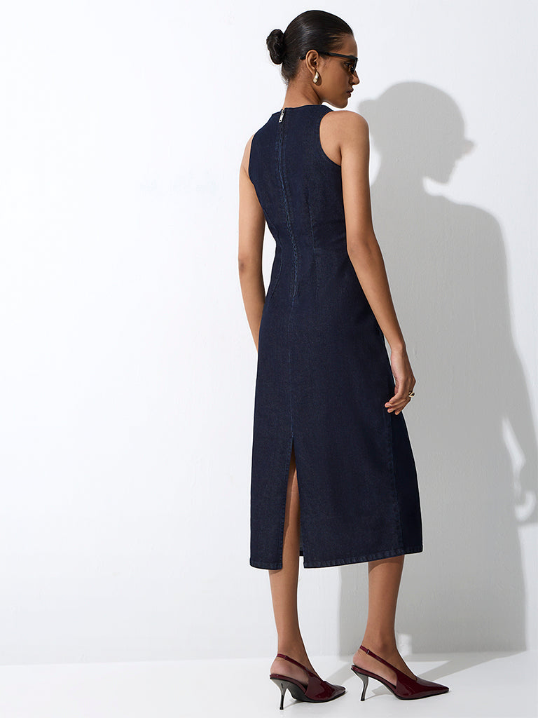 Wardrobe Navy Solid Straight Denim Dress