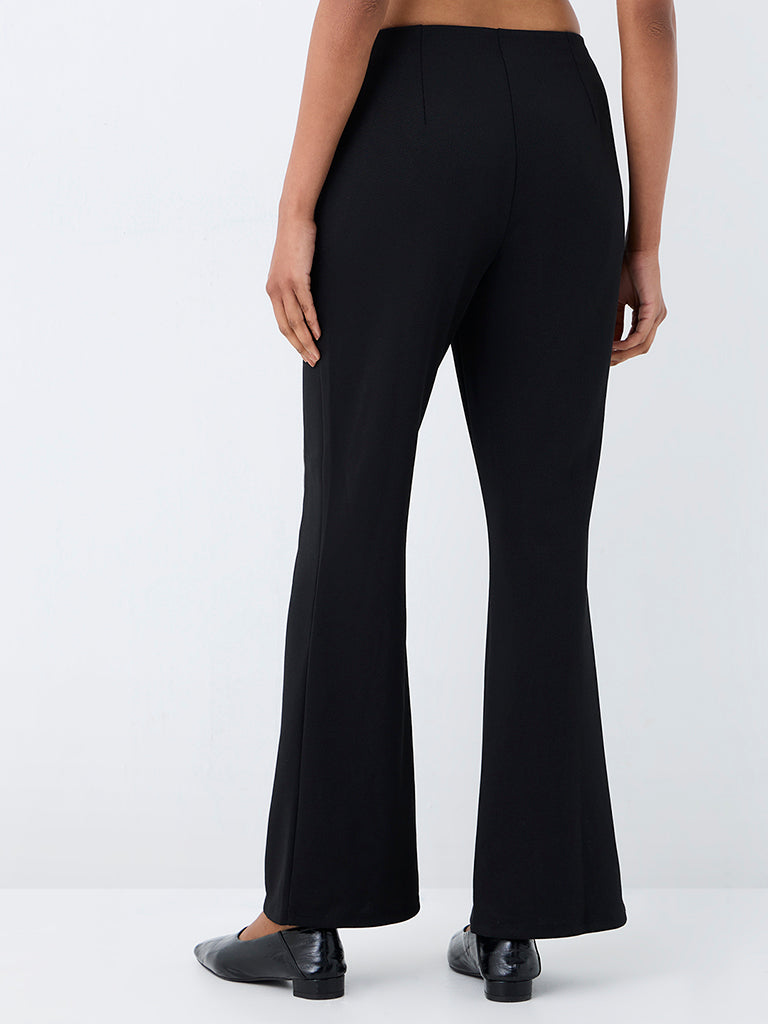 Wardrobe Black Solid Flared High-Rise Trousers