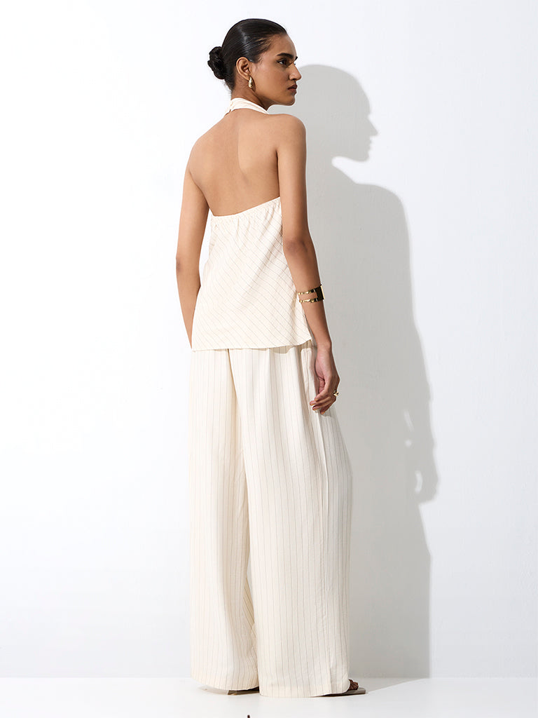 Wardrobe Ivory Striped High-Rise Trousers
