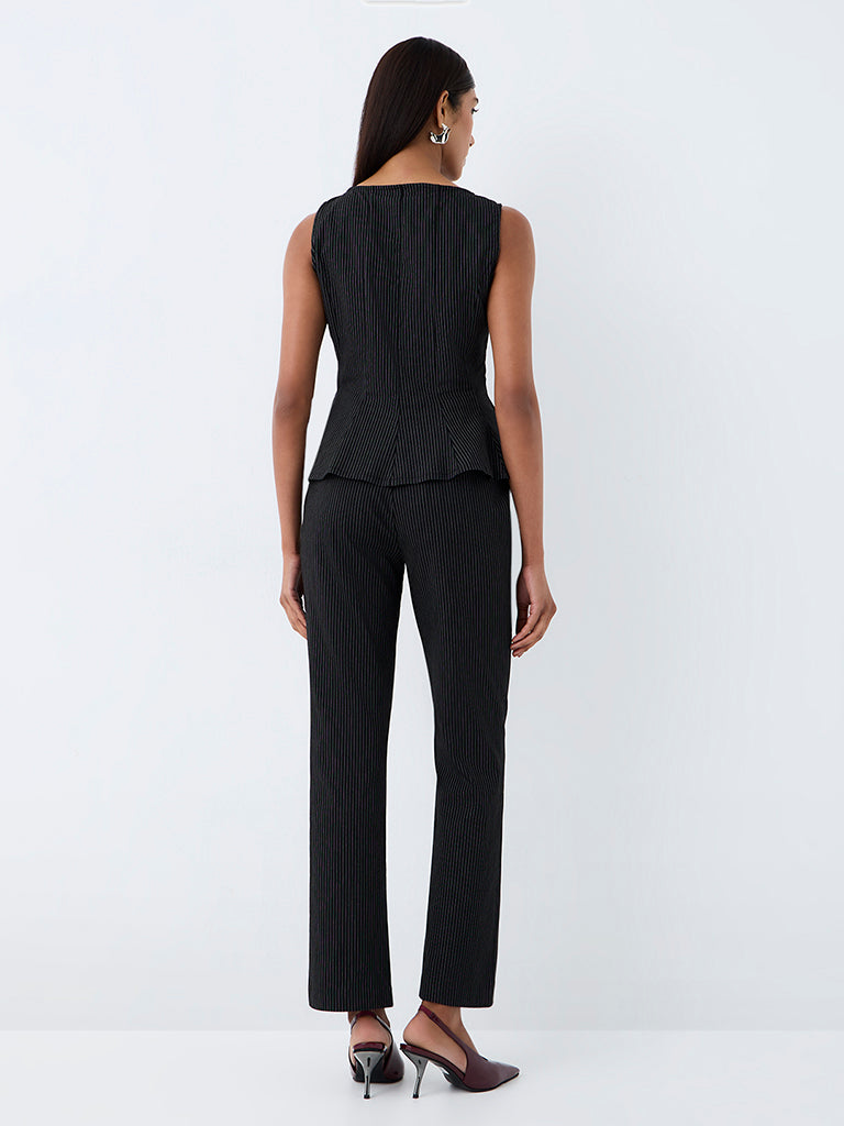 Wardrobe Black Pinstriped High-Rise Trousers