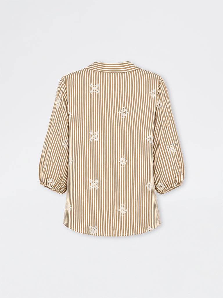 Gia Brown Striped Cotton-Blend Blouse